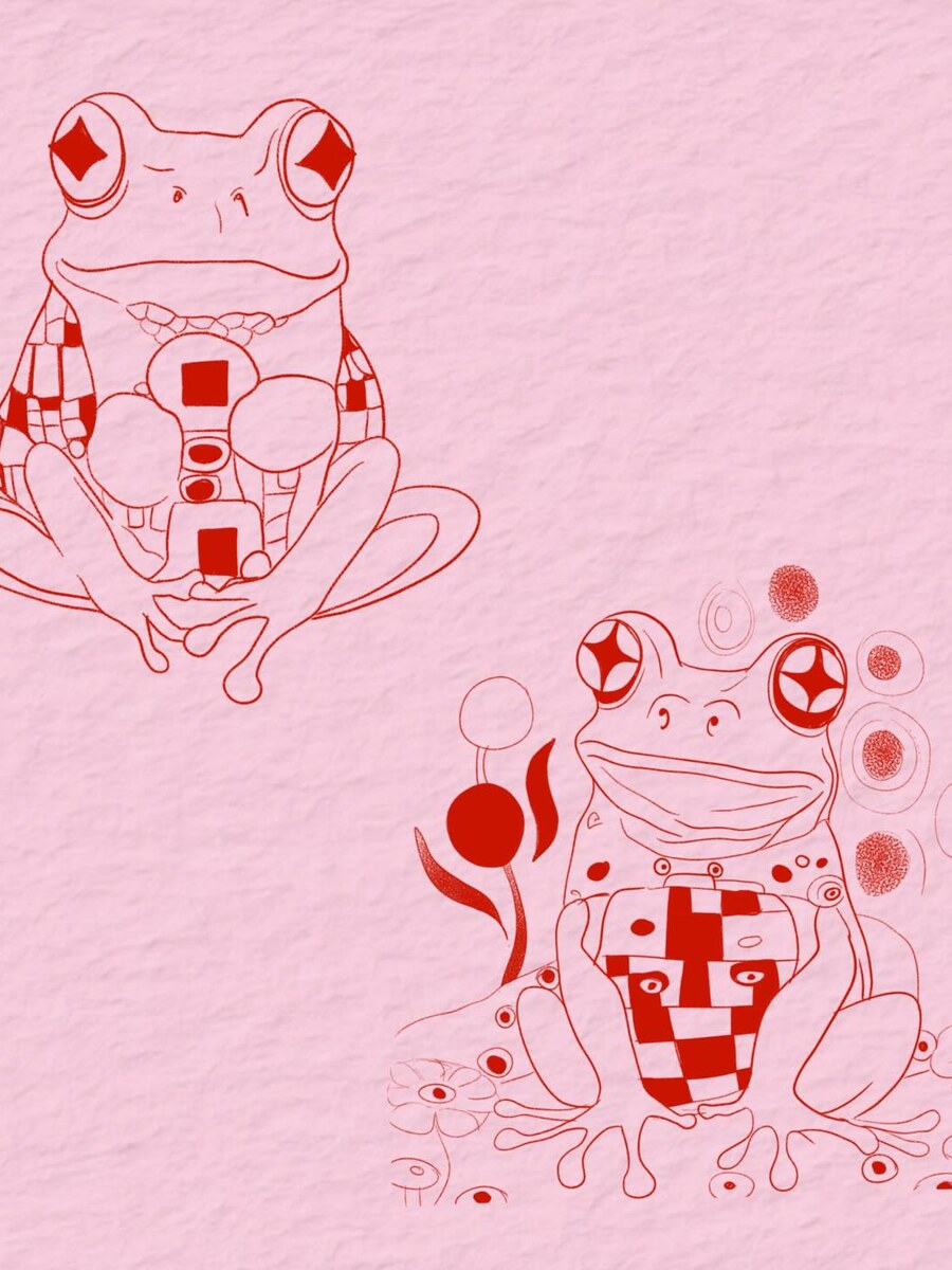 Flash grenouilles à l'encre rouge par Momo Duzoo